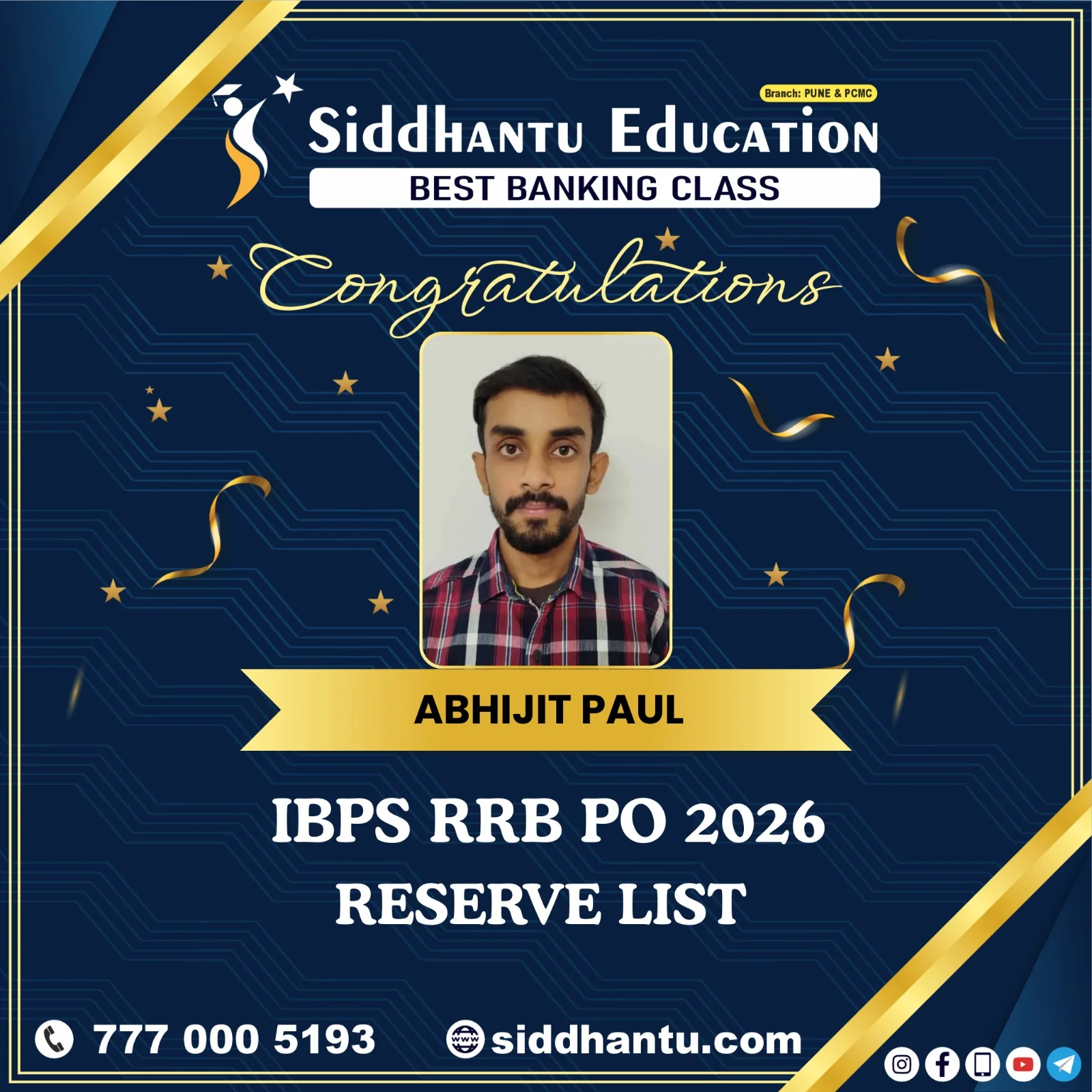 Home 65 Abhijit Paul, student of Siddhantu Education, selected in IBPS RRB PO 2026 Reserve List from the best banking classes in Pune