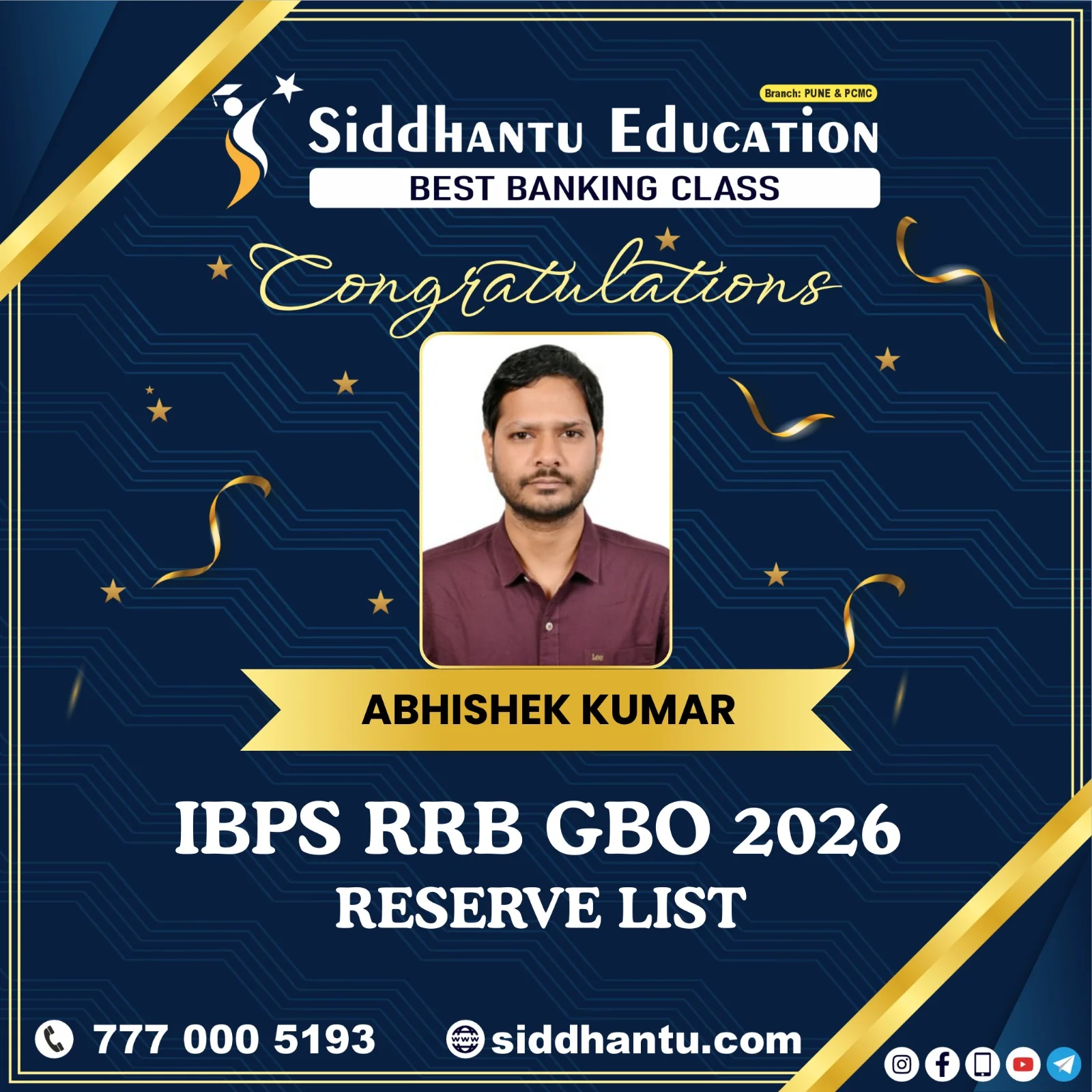 Home 66 Abhishek Kumar, student of Siddhantu Education, selected in IBPS RRB GBO 2026 Reserve List from the best banking classes in Pune