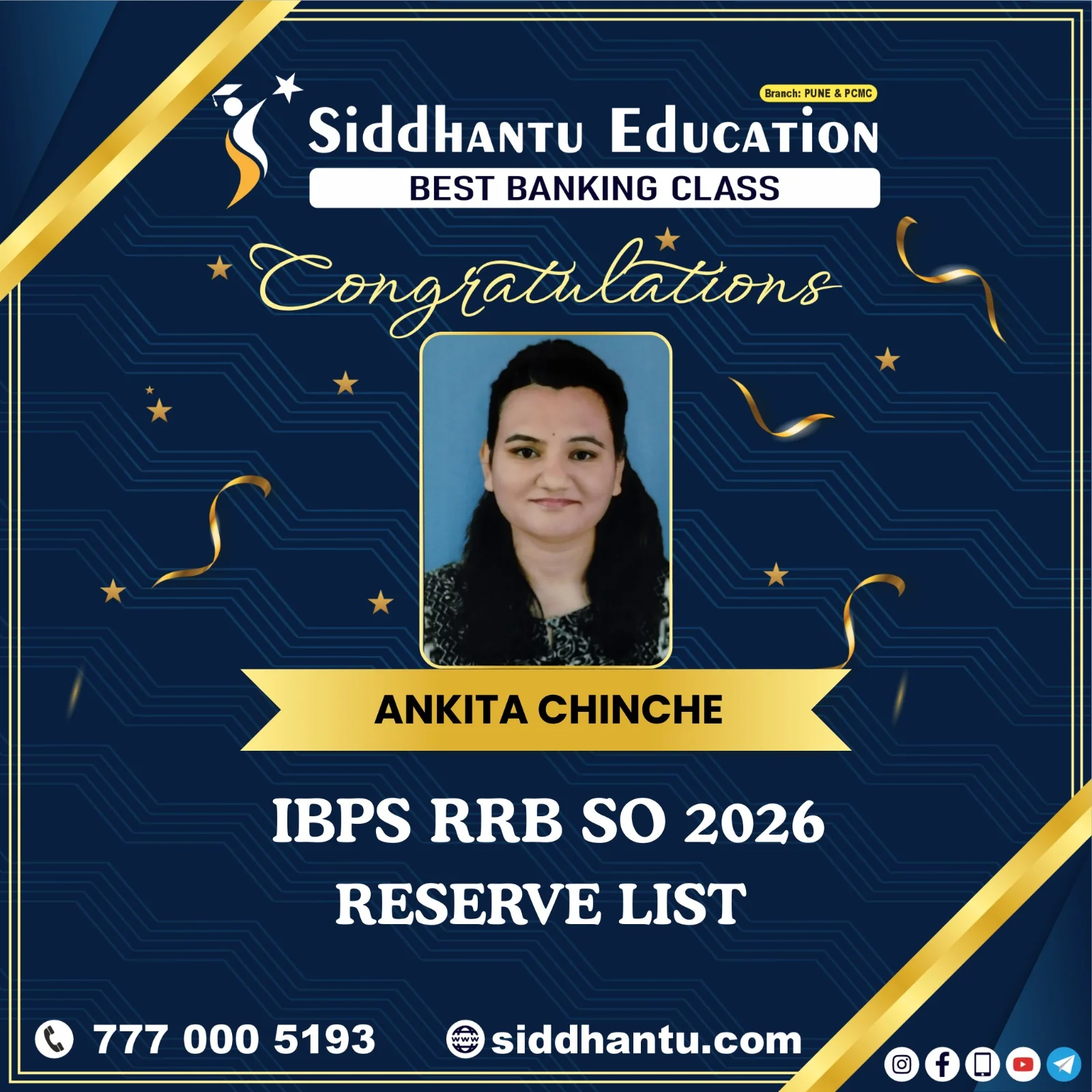 Home 69 Ankita Chinche, student of Siddhantu Education, selected in IBPS RRB SO 2026 Reserve List from the best banking classes in Pune