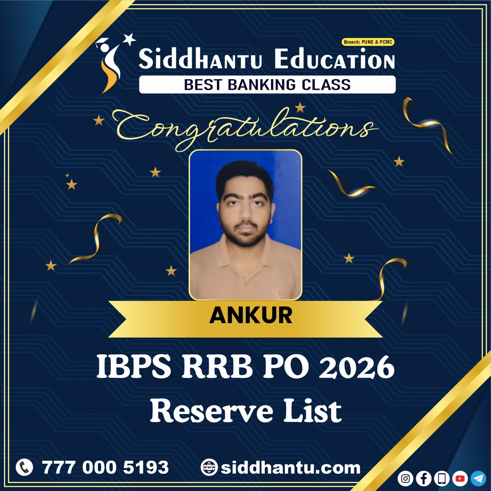 Home 70 Ankur, student of Siddhantu Education, selected in IBPS RRB PO 2026 Reserve List from the best banking classes in Pune