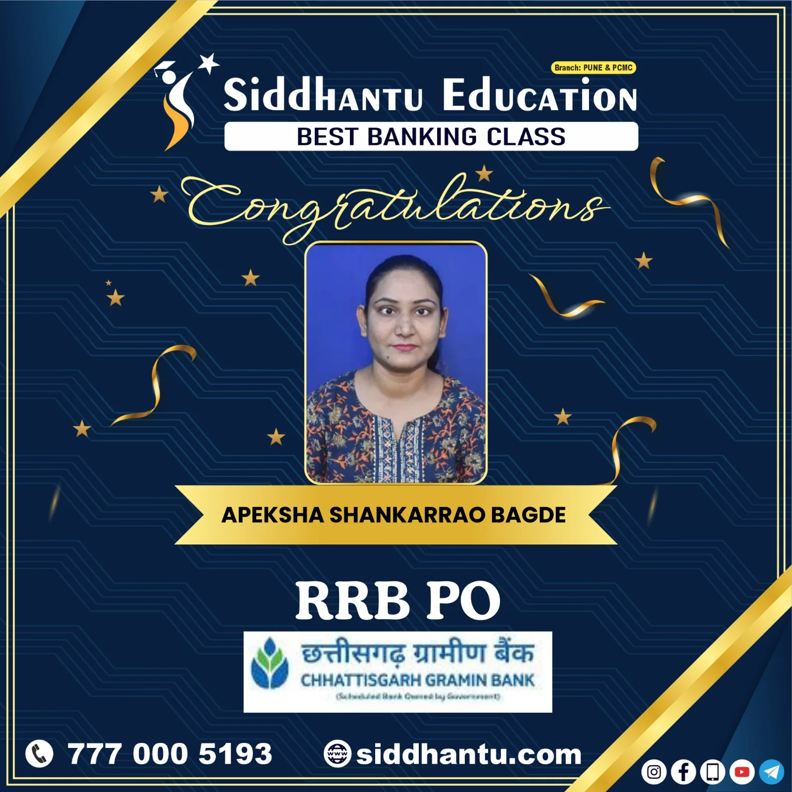 Home 71 Apeksha Shankarrao Bagde, student of Siddhantu Education, selected as RRB PO from the best banking classes in Pune