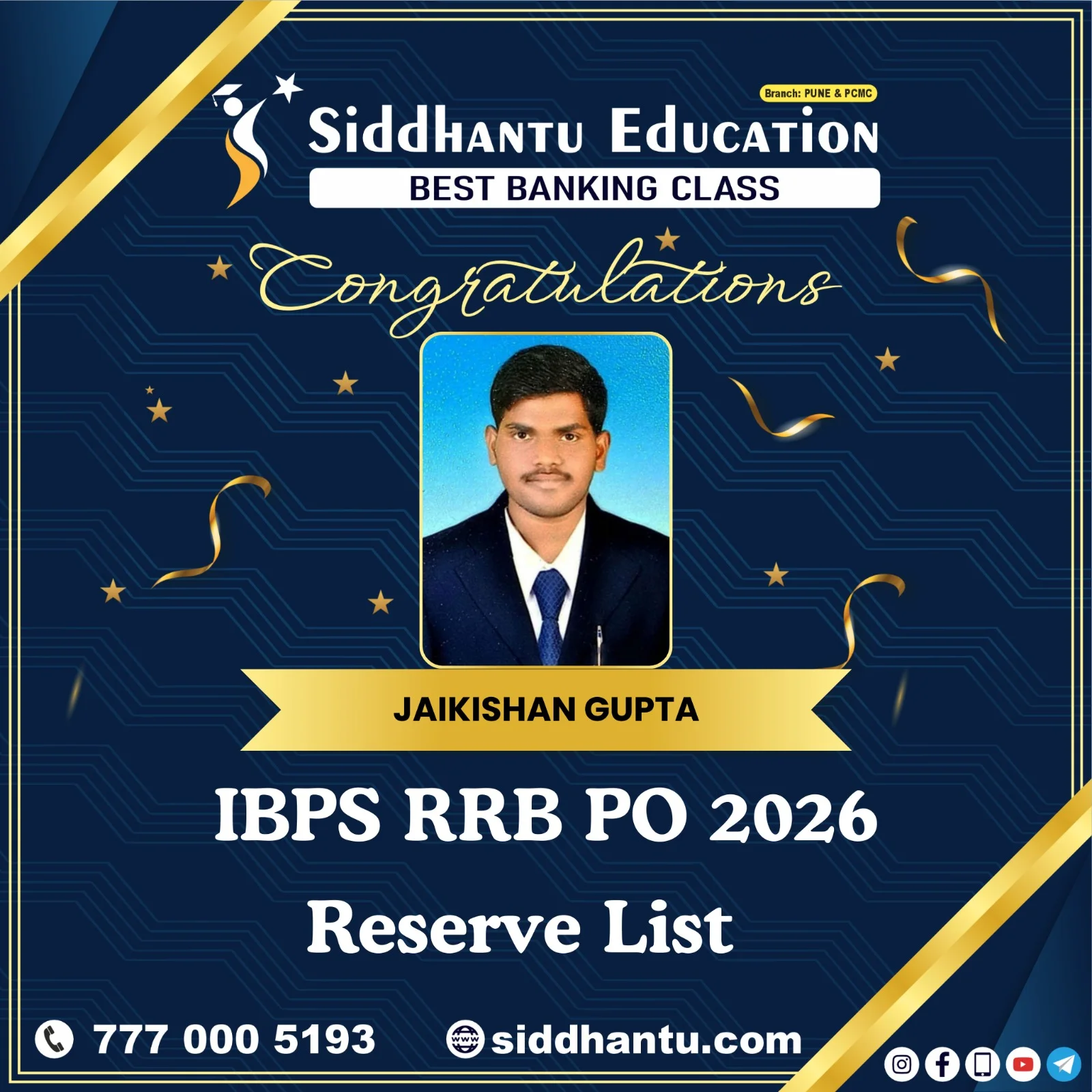 Home 72 Aryaman Rana, student of Siddhantu Education, selected in IBPS RRB PO 2026 Reserve List from the best banking classes in Pune
