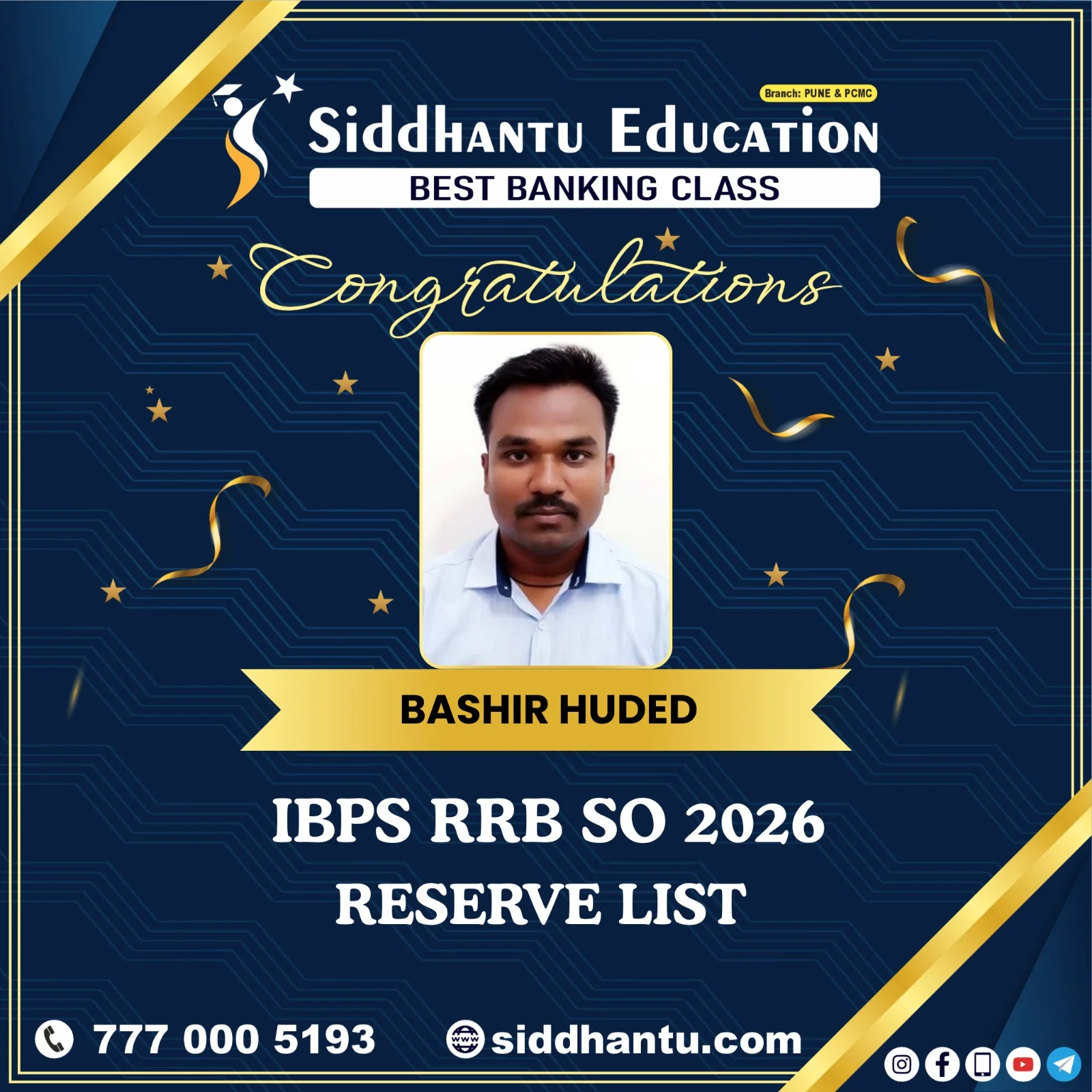 Home 74 Bashir Huded, student of Siddhantu Education, selected in IBPS RRB SO 2026 Reserve List from the best banking classes in Pune