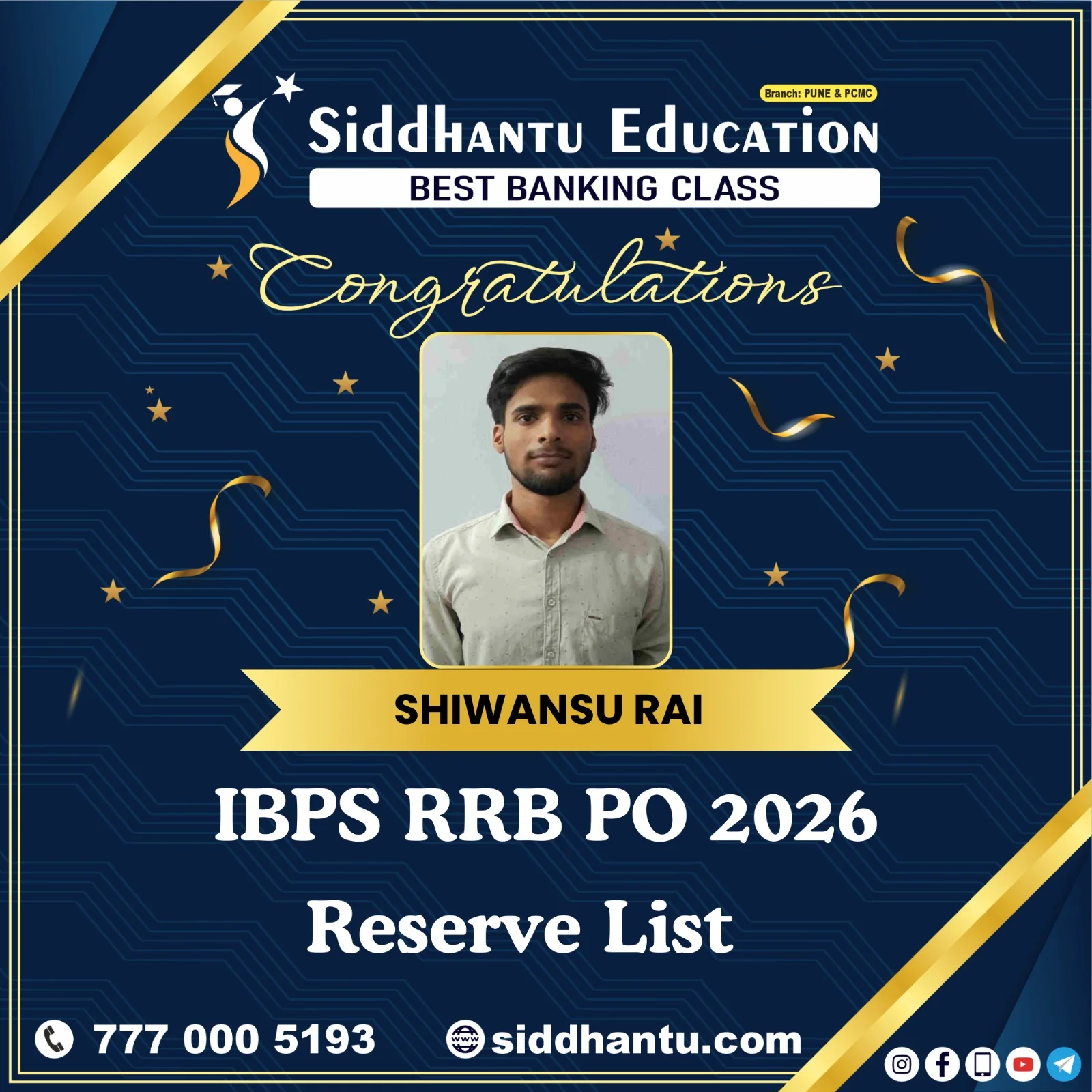 Home 43 Jaikishan Gupta, student of Siddhantu Education, selected in IBPS RRB PO 2026 Reserve List from the best banking classes in Pune