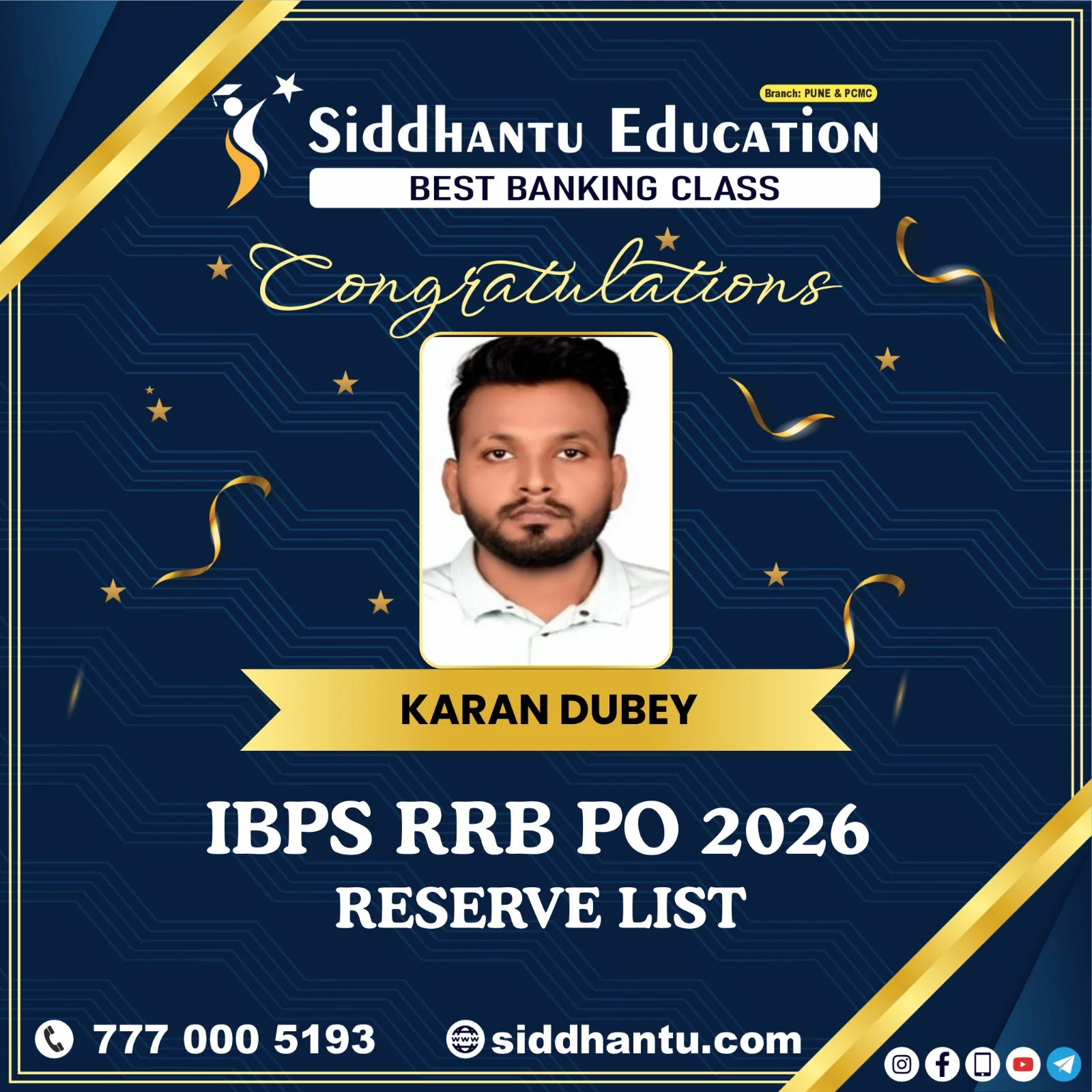 Home 44 Karan Dubey, student of Siddhantu Education, selected in IBPS RRB PO 2026 Reserve List from the best banking classes in Pune