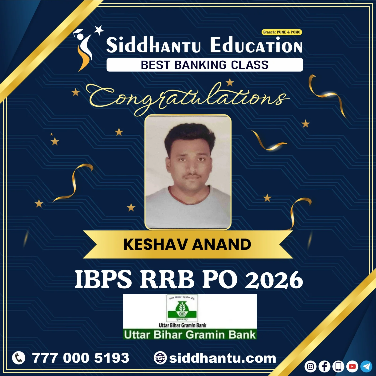 Home 45 Keshav Anand, student of Siddhantu Education, selected in IBPS RRB PO 2026 from the best banking classes in Pune