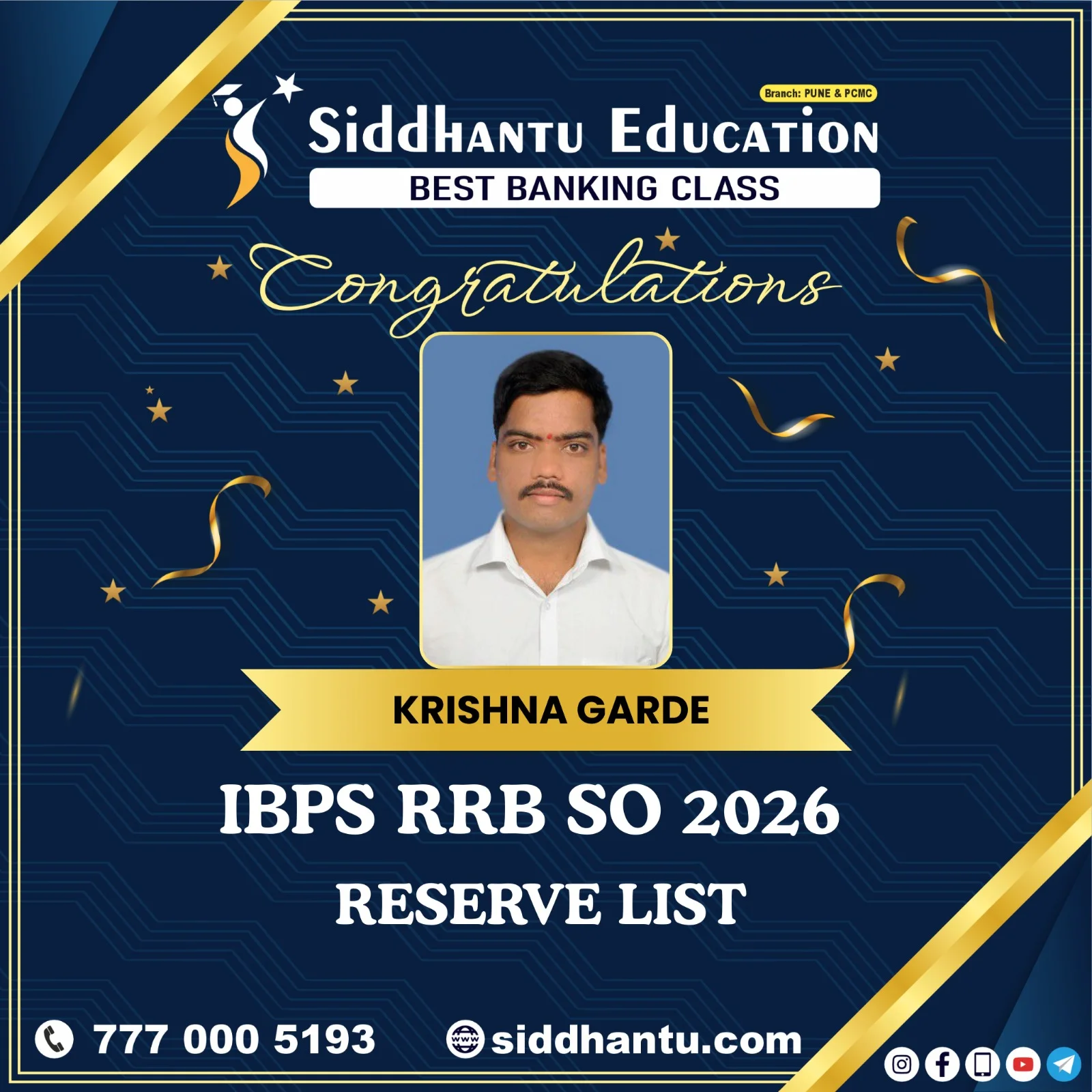 Home 46 Krishna Garde, student of Siddhantu Education, selected in IBPS RRB SO 2026 Reserve List from the best banking classes in Pune