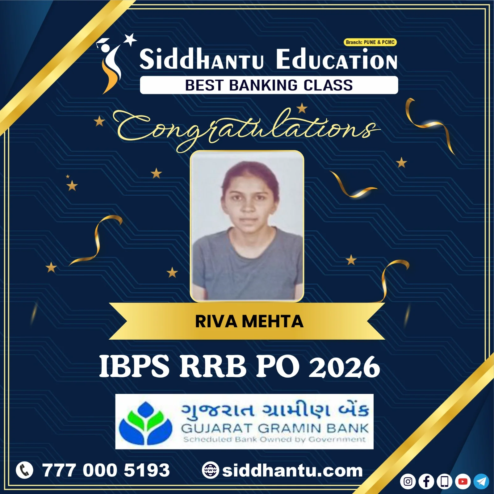 Home 51 Riva Mehta, student of Siddhantu Education, selected in IBPS RRB PO 2026 from the best banking classes in Pune