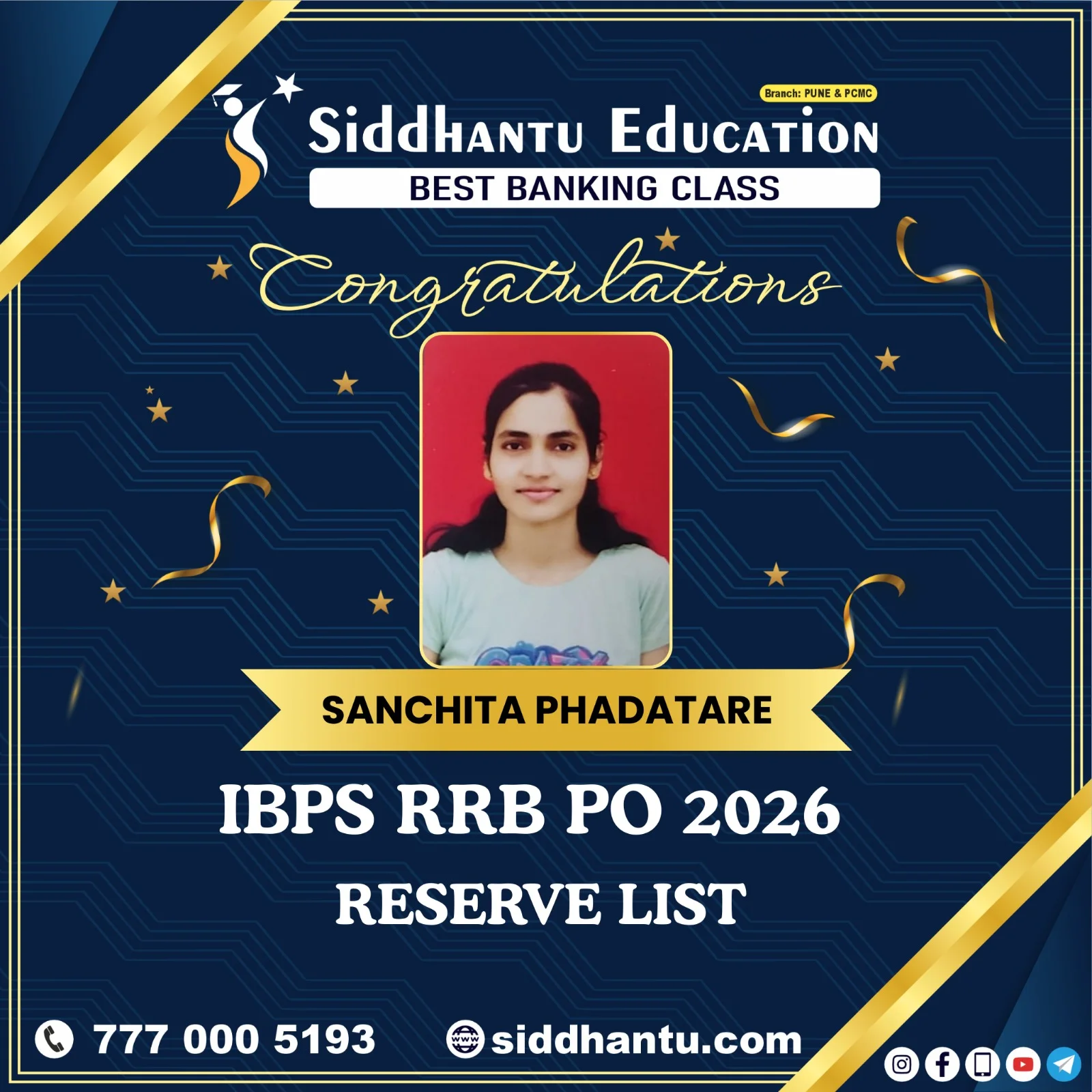Home 53 Sanchita Phadatare, student of Siddhantu Education, selected in IBPS RRB PO 2026 Reserve List from the best banking classes in Pune