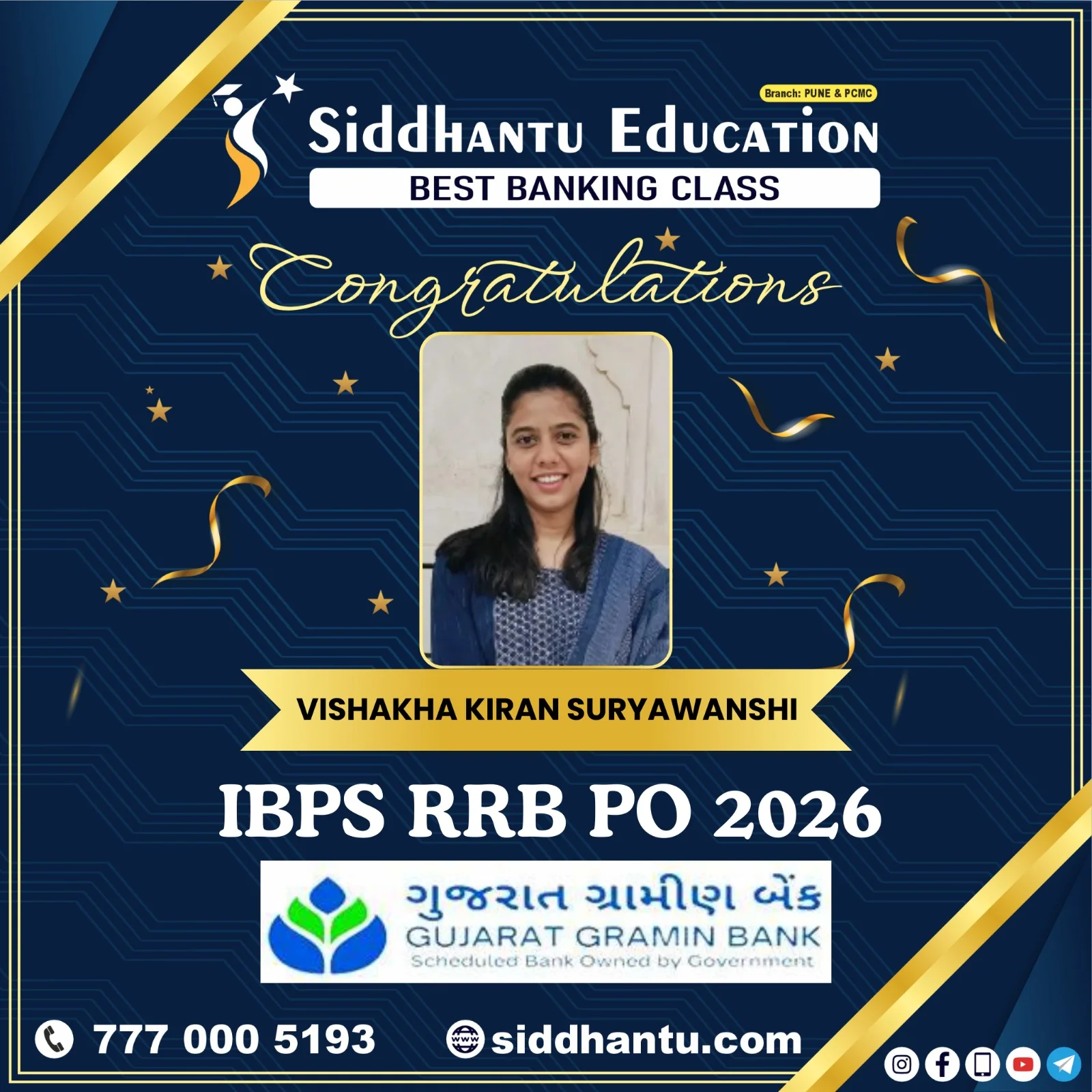 Home 64 Vishakha Kiran Suryawanshi, student of Siddhantu Education, selected in IBPS RRB PO 2026 from the best banking classes in Pune