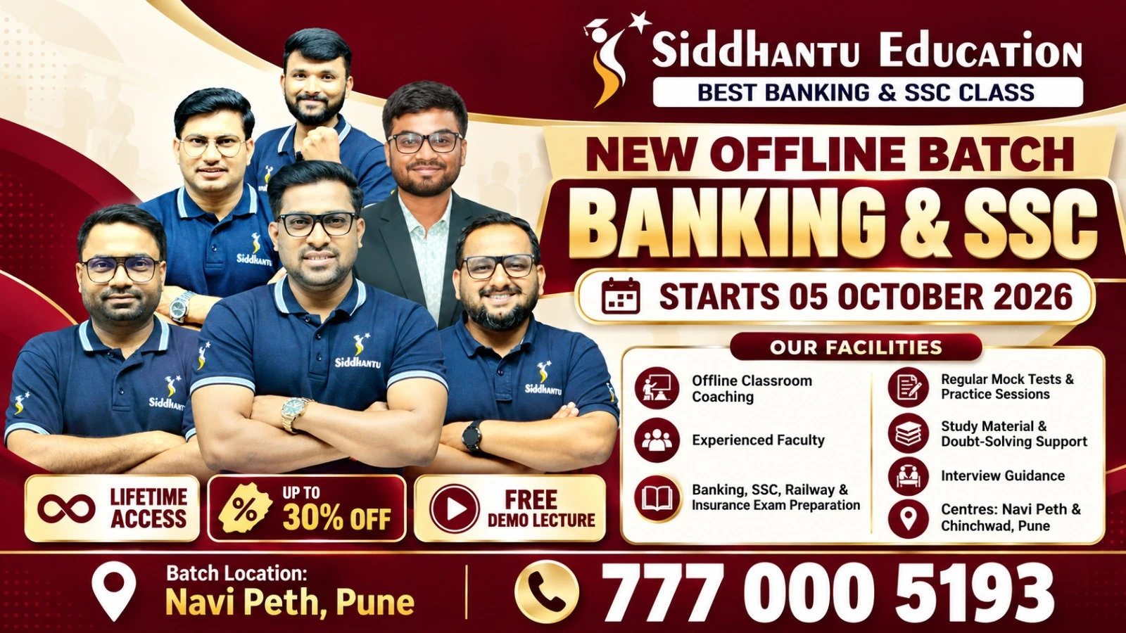 Siddhantu Education Banking and SSC offline coaching batch starting October 5, 2026, in Navi Peth, Pune